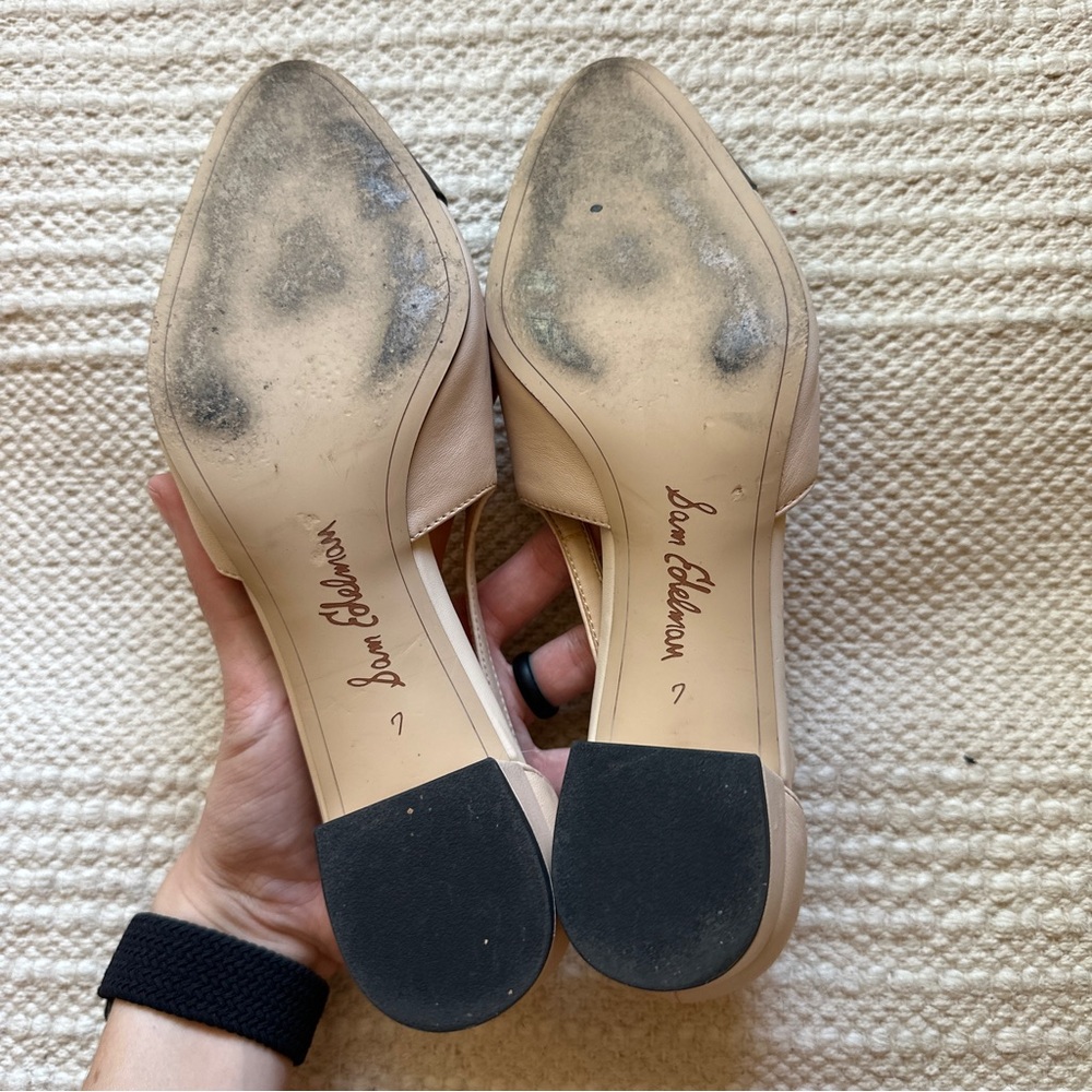 SAM EDELMAN cream and black color block leather slingback Leah block heels 7 - Picture 8 of 9